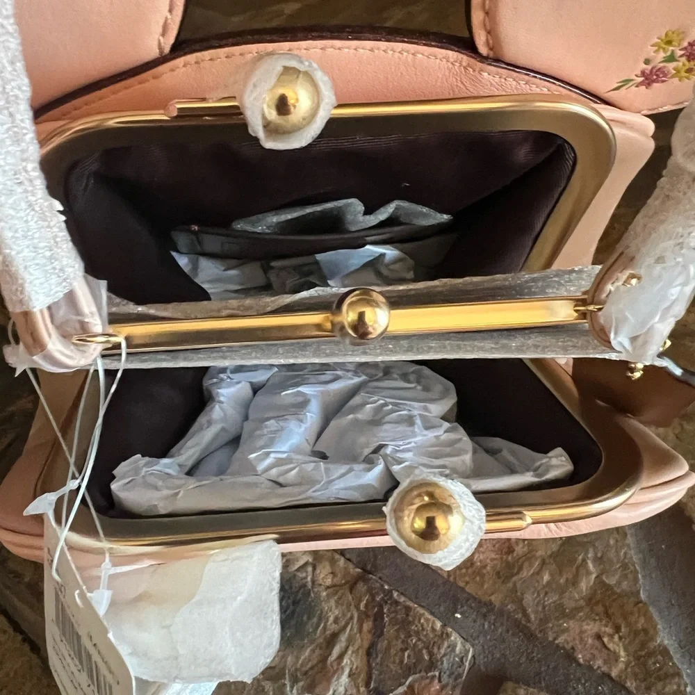 Coach x Disney Kisslock Bag with Floral Mix Print. Minnie Mouse Ears F29351 New - Picture 9 of 13